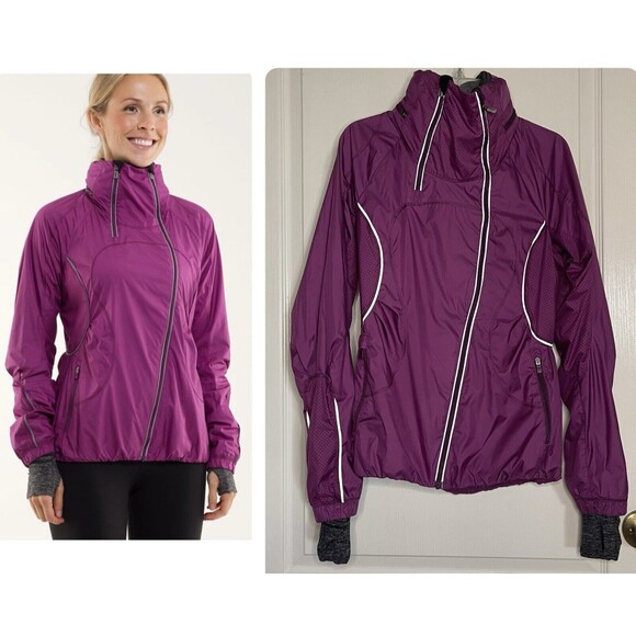 lululemon athletica Jackets & Blazers - Lululemon Inspire Run Woman's Sz 2 Hooded Running Jacket Dewberry Hand Warmers